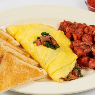 Spinach Mushroom Bacon and Cheese Omelette