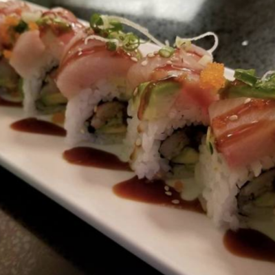 House Dragon Roll topped with Yellowtail