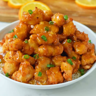 Oranges chicken with white rice